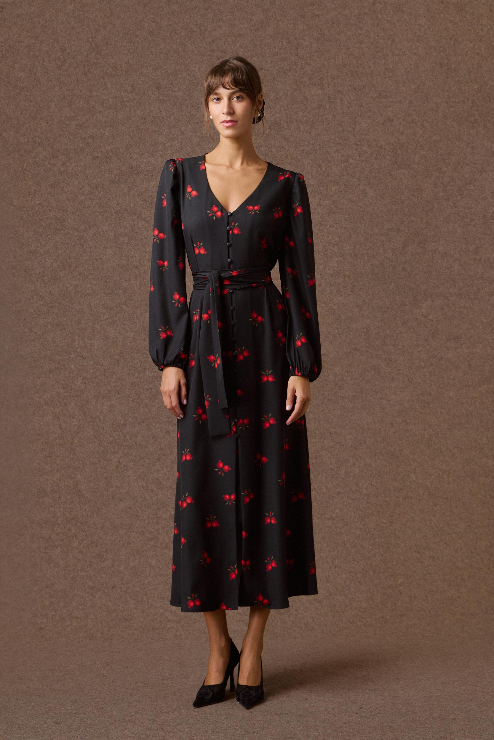mamoush-30-08-2723 'KLELIA' POMEGRANATE PRINT SHIRT DRESS (BLACK) - Image 1