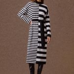 'MARGARET' STRIPED KNITTED MIDI DRESS (BLACK/VANILLA)