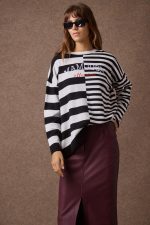 'MARGOT' STRIPED KNITTED BLOUSE (BLACK/VANILLA)